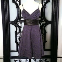 Goth Purple Brocade Dress Sz 7 Vintage 90s Flared Satin Spaghetti Speechless  - £27.68 GBP