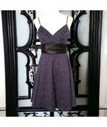 Goth Purple Brocade Dress Sz 7 Vintage 90s Flared Satin Spaghetti Speech... - £27.21 GBP