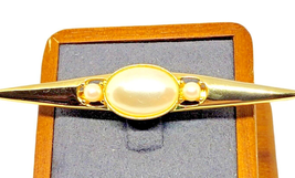 VTG Bar Statement Brooch Pin Faux Pearl 3&quot; Long Gold Tone Women Fashion Costume - £7.20 GBP