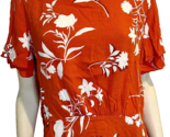 Ann Taylor Orange and White Crepe Short Sleeve Top Boat Neck Size L - $14.24