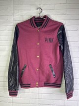 Victorias Secret Pink Bomber Jacket Letterman Button Maroon Red Black Wo... - £41.45 GBP