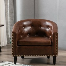 PU Leather Tufted Barrel ChairTub Chair for Living Room Bedroom Club Chairs - £150.54 GBP