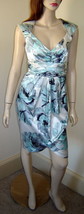 LONDON TIMES Satiny Ice Blue/Gray Floral Ruched Empire Waist Dress (4) N... - $29.30