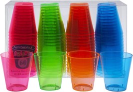 Party Essentials Hard Plastic 2-Ounce Shot/Shooter Glasses, Pack of 60, Assorted - £18.37 GBP