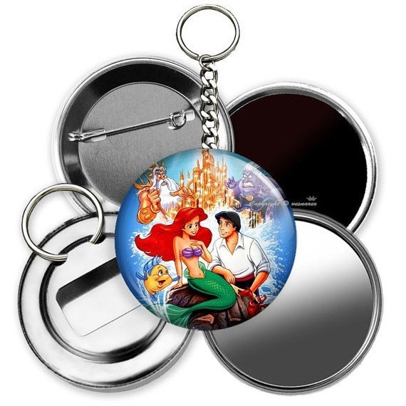 Primary image for Little Mermaid Ariel prince Eric Flounder fish Ursula pinback button refrigerato