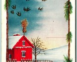 Christmas Greetings Best Wishes Winter Cabin Unused Whitney Made Postcar... - $13.66