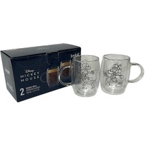Disney Mickey Mouse And Pluto Double Wall Glass Mugs Cups By JoyJolt New - £15.16 GBP