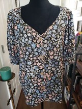 Womens Black Pink &amp; Blue Floral Blouse Top LAUREN CONRAD Size XL - €21,32 EUR