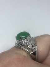 Vintage Silber Bronze Echt Grün Chrysopras Glück Jade Ring - £50.60 GBP