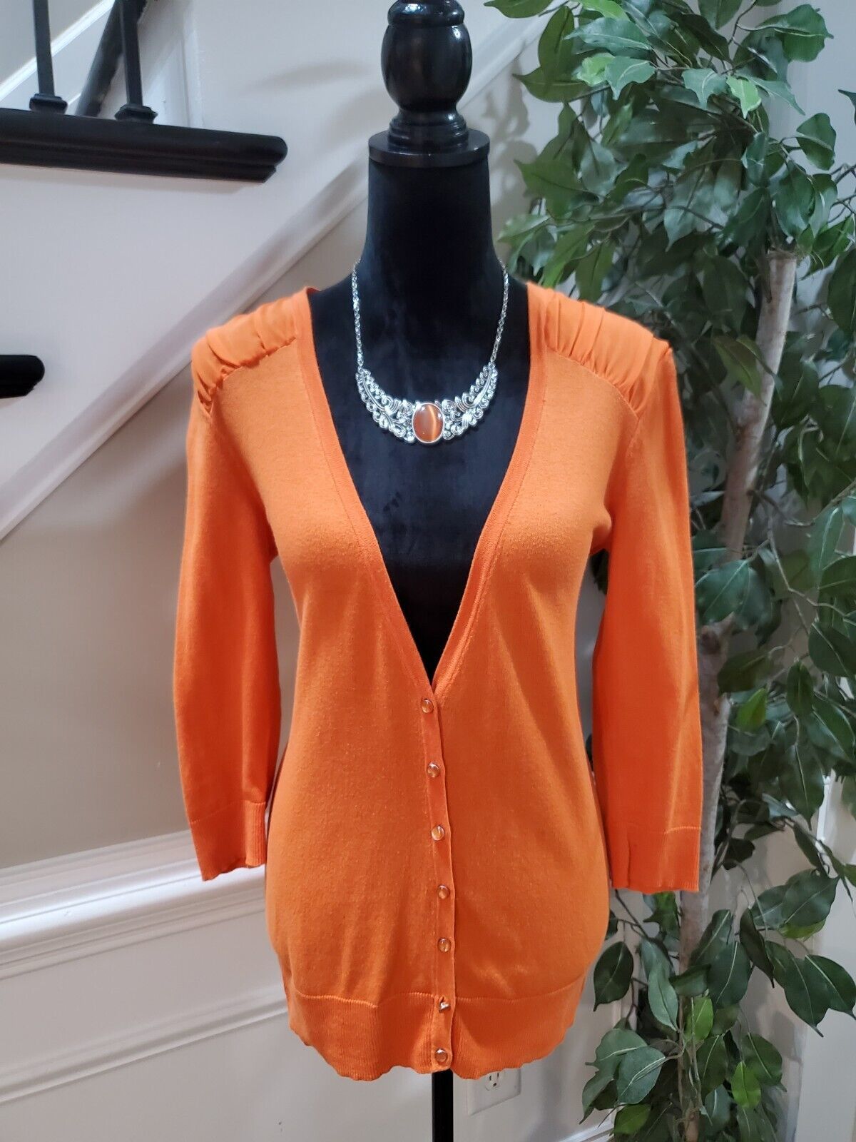 Primary image for The Limited Women's Orange V Neck Button Front Long Sleeve Cardigan Sweater M