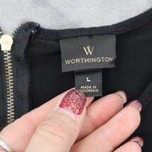 Worthington Shirt Womens L Red Black Short Sleeve Back Zip Casual Blouse Top - £17.78 GBP