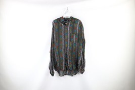 Vintage 90s Streetwear Mens Small Baggy Fit Rainbow Abstract Button Shirt Rayon - £39.52 GBP