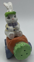 Salt and Pepper Shakers Bunny Riding Carrot Cart Hermitage Pottery China Stakers - £10.47 GBP