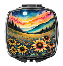 Elegant Square Compact Mirror With Black-Eyed Susans Artwork - £12.28 GBP