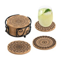 Coasters For Drinks Absorbent Cork Coasters With Holder Housewarming Gif... - £18.21 GBP