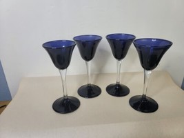 Set of 4 Cordial Glasses Hand Blown Dark Cobalt with Clear Stems 5&quot; - $38.61