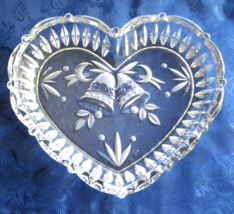 Vintage Heart Shape Cut Crystal Anniversary Wedding Bells Dish Mint Condition - £11.02 GBP