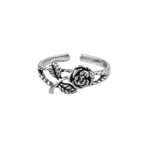 Oxidized Rose and Leaf 925 Silver Toe Ring - £10.99 GBP