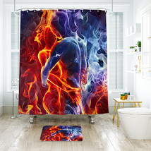 Abstract Fire Blue &amp; Red Shower Curtain Bath Mat Bathroom Waterproof Decorative - £18.16 GBP+