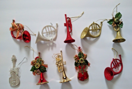 10 Vintage Christmas Musical Instruments Glitter Tree Ornaments - £10.79 GBP