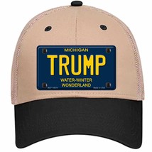 Trump Michigan Blue Novelty Khaki Mesh License Plate Hat - £22.90 GBP