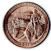  2016 P Washington Quarter - North Dakota - Theodore Roosevelt - About AU55 - $1.25