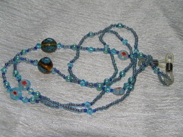 Estate Handmade Long Blue Glass Plastic &amp; Ceramic Bead Glasses Holder or... - £6.85 GBP