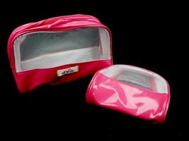 Set of 2 Vinyl Makeup Pouches, Fuschia Outer Shell w/Sheer Side Panels, Zippered - £9.92 GBP