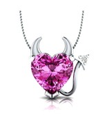14k White Gold Plated Pink Sapphire &amp; Diamond Devil Heart Pendant Necklace - $39.99