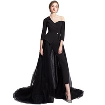 Beautiful Simple Black Jumpsuit Evening Dress For Women 2022 Two Pieces Pant Sui - £297.09 GBP