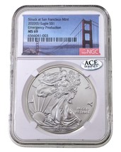 2020(S) $1 Silver American Eagle Emergency Production Graded by NGC as MS-69 - £39.68 GBP