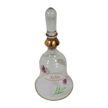 Vintage Fenton Art Glass 50th Anniversary Crystal Bell Etched Floral  Gilded  - £22.34 GBP