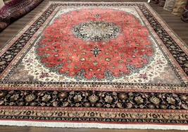 Per&#39;sian Ta&#39;briz Rug 10x13 Floral Medallion Salmon Handmade 330 KPSI - £12,440.10 GBP