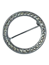 Sterling Silver Lapel Pin Round Rhinestone Brooch Wells Vintage - $16.00