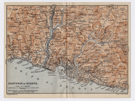 1908 ORIGINAL ANTIQUE MAP OF VICINITY OF GENOA CONTORNI DI GENOVA / ITALY - £21.25 GBP