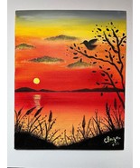 Original Sunset Acrylic Landscape Art On Canvas Panel, 8 By 10 Inches - $67.32