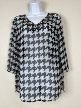 Valerie Stevens Womens Size S Sheer Houndstooth Rhinestone Top 3/4 Sleeve - £8.72 GBP