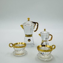 Swarovski Espresso Coffee Machine Miniatures &amp; Tea Cups 4 Pieces Rare 1.5in Set - £110.65 GBP