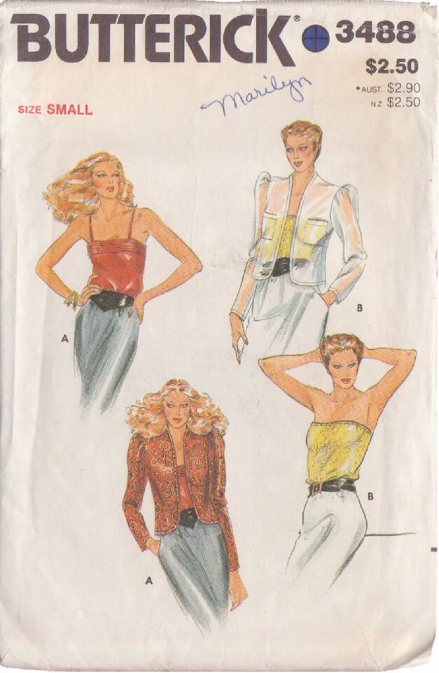 BUTTERICK 3488 SIZE SMALL 8-10 PATTERN MISSES&#39; JACKET AND CAMISOLE - $2.00