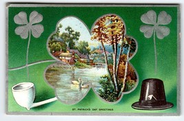 St Patrick&#39;s Day Postcard Irish Greetings Pipe Hat Ducks Pond Embossed 1910 AMP - £13.56 GBP