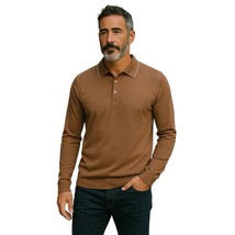 J. Crew Knit Cotton/Silk Tipped-Collar Sweater Men’s Medium Brown Polo B... - $26.60