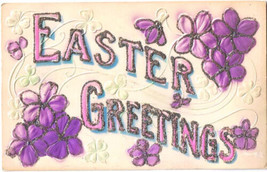 Easter Postcard Embossed Glitter Violets Flowers Early Illustrated Post ... - £1.65 GBP