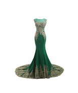Kivary Gold Lace Sexy Mermaid Green Tulle Long Prom Formal Evening Dress... - £83.28 GBP