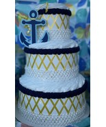 Navy Blue and Yellow Ahoy Its a Boy Nautical Baby Shower  3 Tier Diaper ... - $85.00