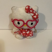 Ty Beanie Babies Sanrio Hello Kitty 6&quot; Plush Pink Glasses &amp; Dress with Hearts - £4.94 GBP