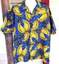 Mens Hawaiian Shirt Size XL Blue Yellow Short Sleeve Button Down No Boun... - $9.64