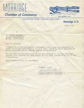 Mobridge South Dakota Chamber of Commerce Letter 1966 The Bridge City - £14.24 GBP