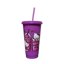 Hello Kitty Purple Plastic Cup Tumbler 24 oz UV DTF Design With Straw - £13.30 GBP