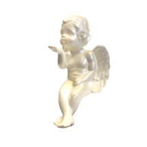 Angel Cherub Figure Shelf Sitter Wings 6in Tall Pearlized Off White Signed VTG - £27.78 GBP