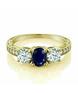 2.40 Ct Oval Cut Lab-Created Sapphire Women&#39;s Engagement 14K Yellow Gold... - £61.58 GBP